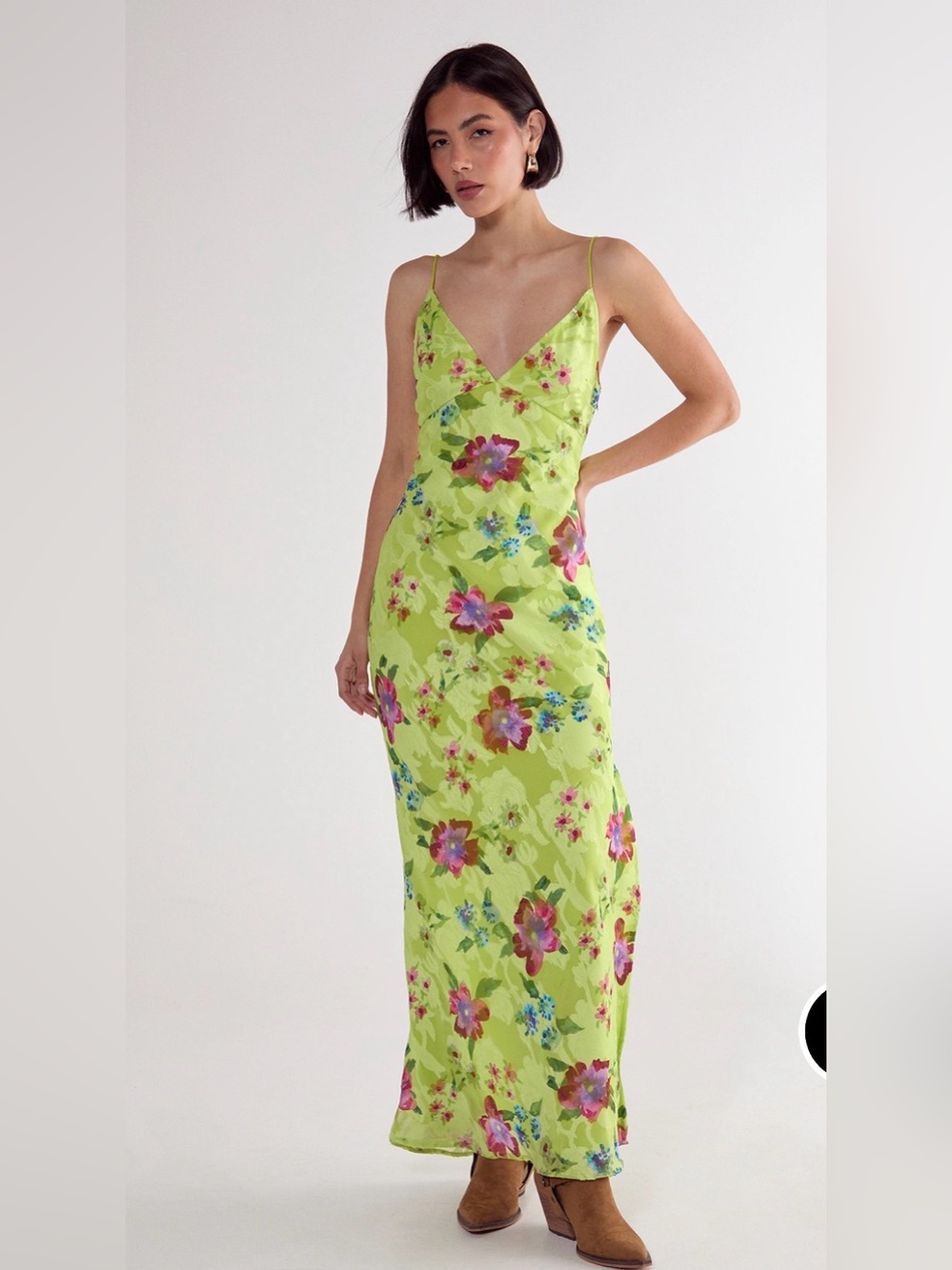 Nasty Gal Lime Floral Slip Maxi Dress